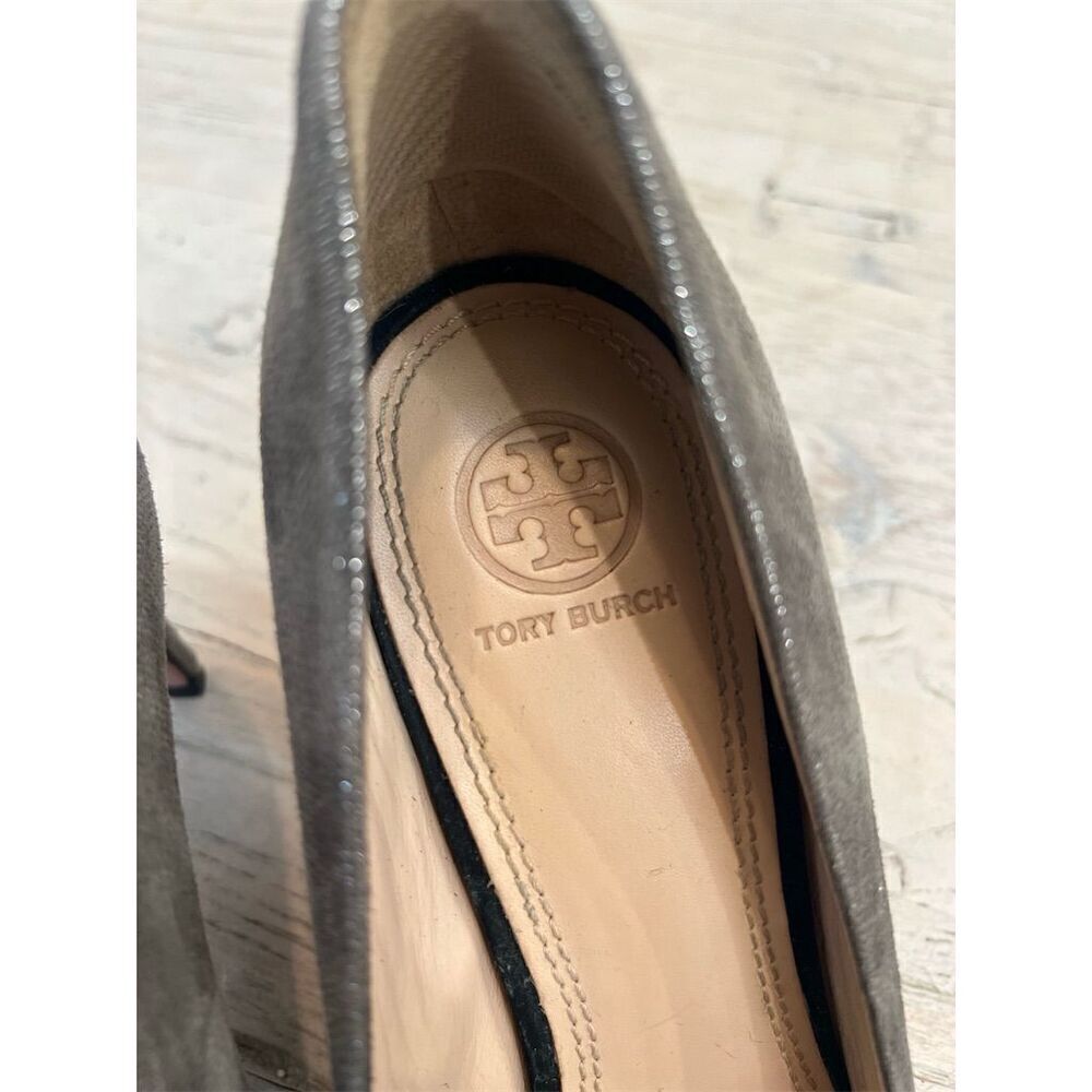 Tory Burch Shaila Heel Women's Pumps Gray Silver Black Cap Toe Size 9.5 - Picture 11 of 16